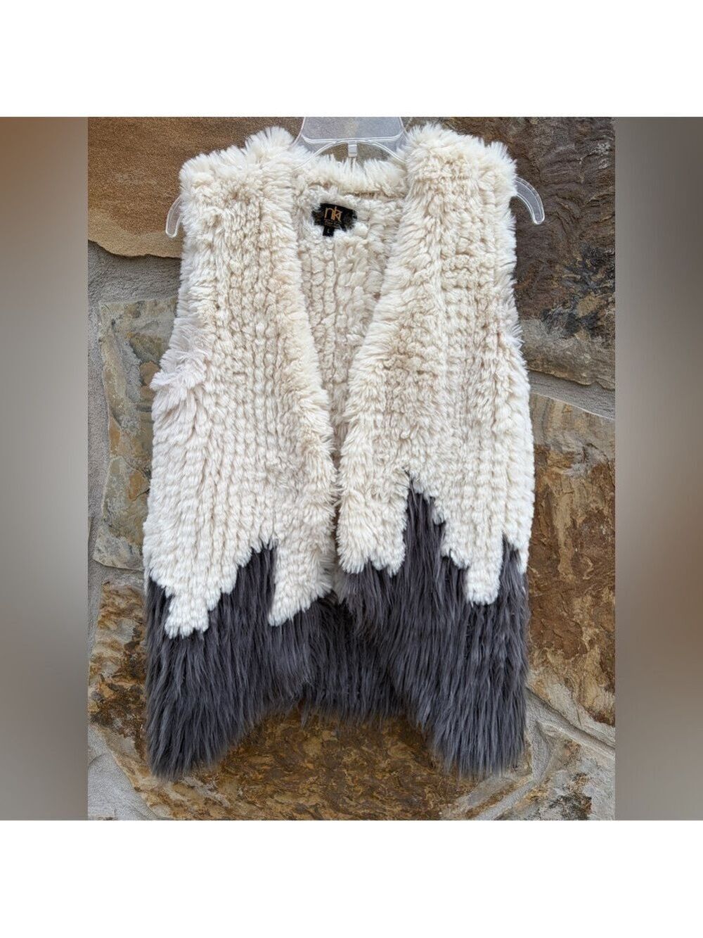 Metric Knits Collection Faux Fur Western Rodeo Vest Jacket BoHo Southwestern L